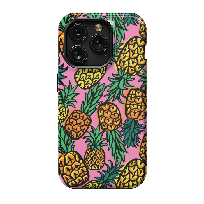 iPhone 15 Pro StrongFit Tropical Pineapples by Laura Grant