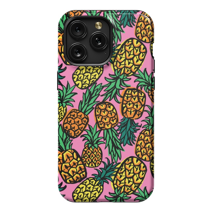 iPhone 15 Pro Max StrongFit Tropical Pineapples by Laura Grant