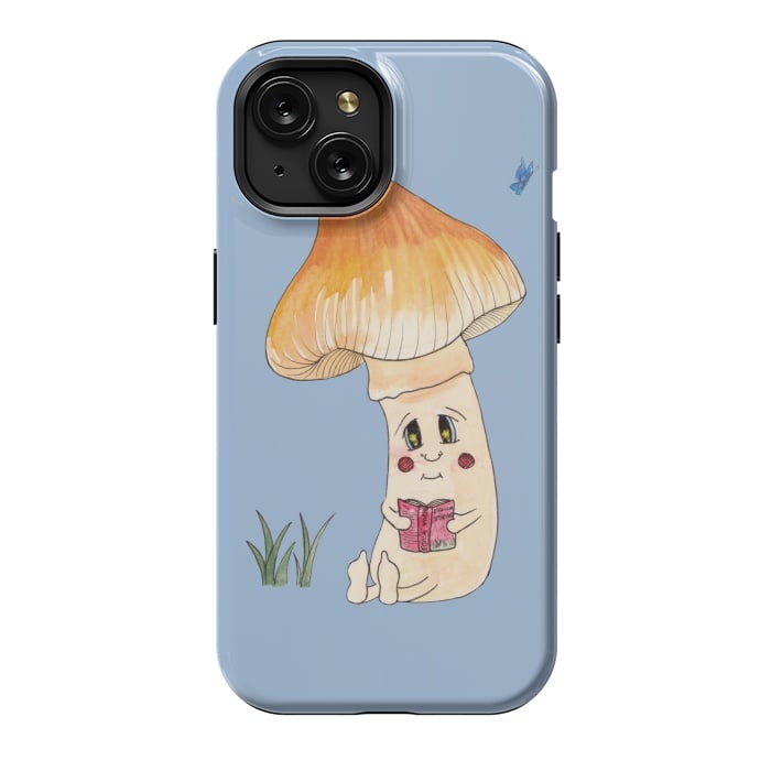 iPhone 15 StrongFit Cute Watercolor Mushroom Reading 3 by ECMazur 
