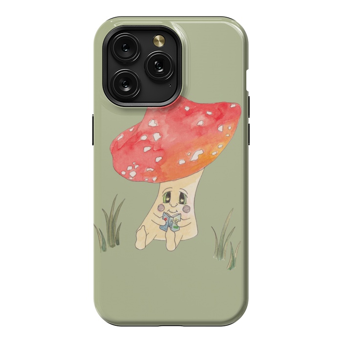 iPhone 15 Pro Max StrongFit Cute Watercolour Mushroom Reading 4 by ECMazur 