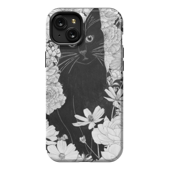 iPhone 15 Plus StrongFit Little Black Garden Cat by ECMazur 