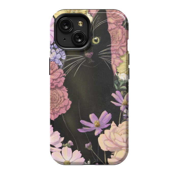 iPhone 15 StrongFit Little Black Garden Cat Colour Version by ECMazur 