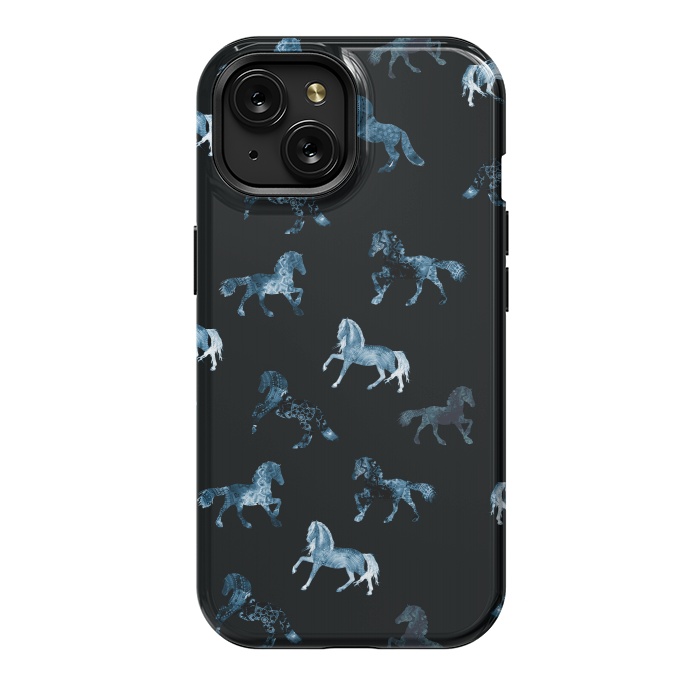 iPhone 15 StrongFit Horse pattern - blue watercolor horses  by Oana 