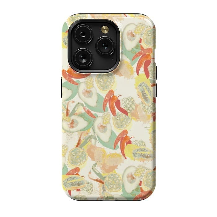 iPhone 15 Pro StrongFit Colorful exotic fruits and chili - tropical fruit pattern by Oana 