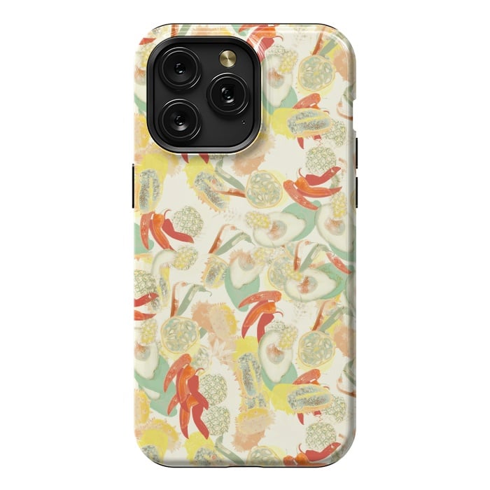 iPhone 15 Pro Max StrongFit Colorful exotic fruits and chili - tropical fruit pattern by Oana 