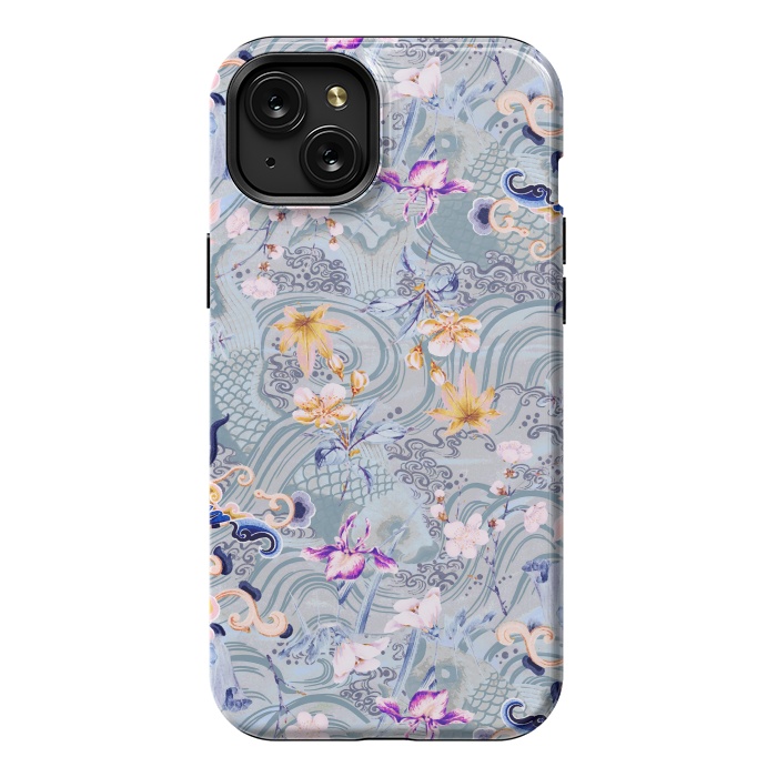 iPhone 15 Plus StrongFit Flowers and fish - Chinese decorative pattern by Oana 