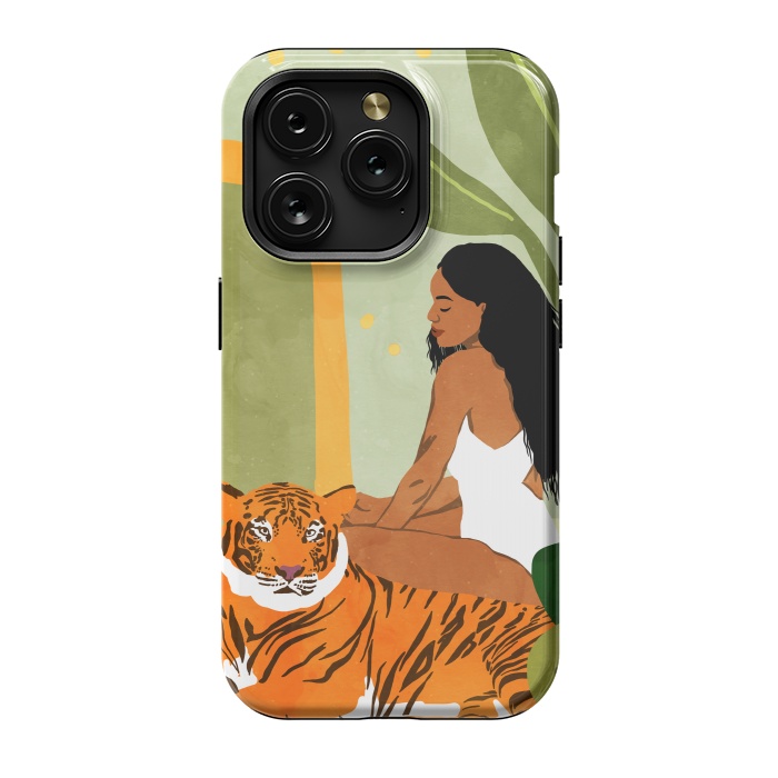 iPhone 15 Pro StrongFit Just You & Me | Tiger Urban Jungle Friendship | Wild Cat Bohemian Black Woman with Pet by Uma Prabhakar Gokhale