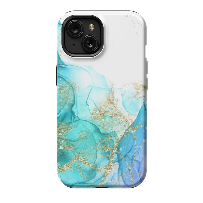 iPhone 15 StrongFit Alcoho ink Painting With Gold Fake Glitter Elements by ArtsCase