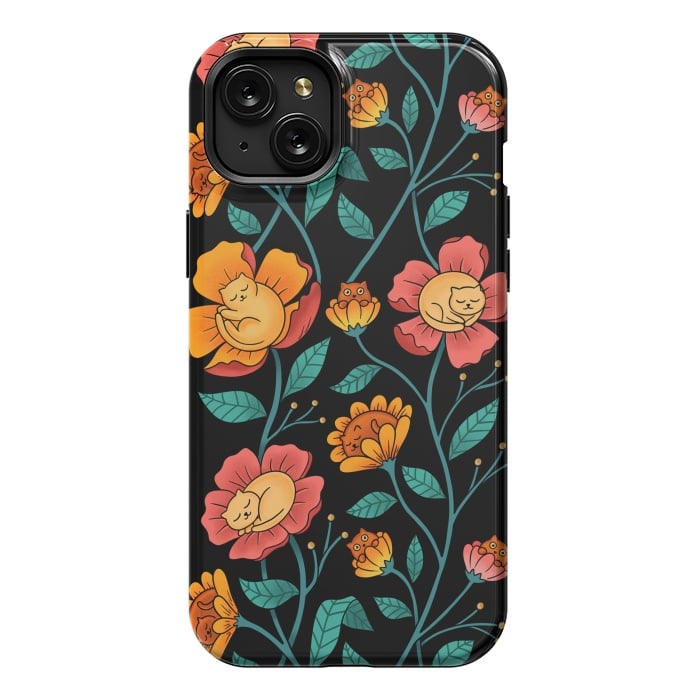 iPhone 15 Plus StrongFit Cats and Flowers by Coffee Man
