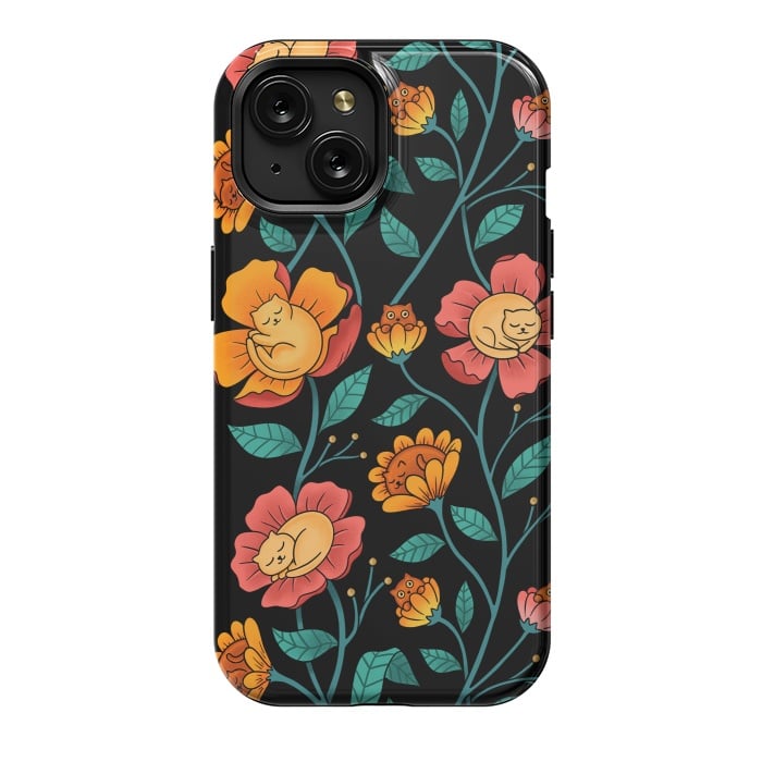 iPhone 15 StrongFit Cats and Flowers by Coffee Man