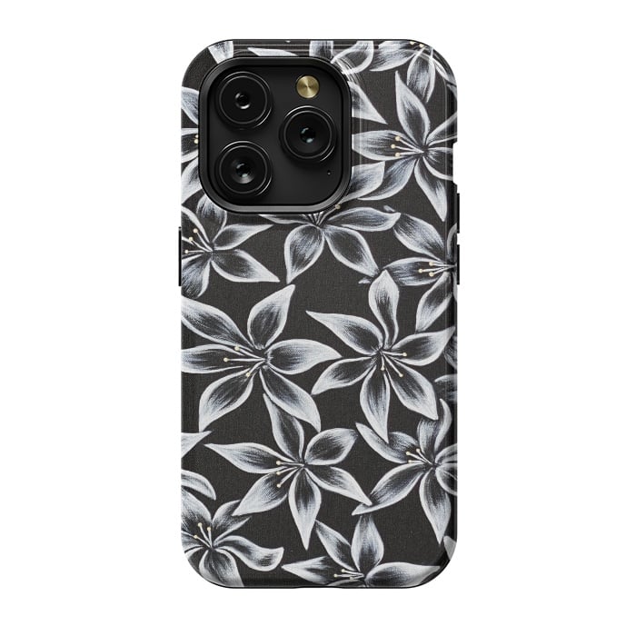 iPhone 15 Pro StrongFit Black & White Lily by Denise Cassidy Wood