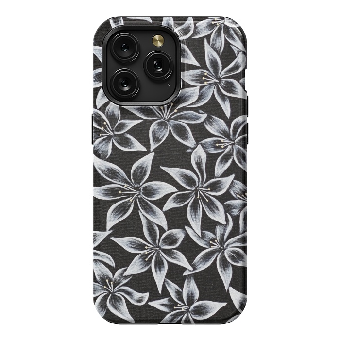 iPhone 15 Pro Max StrongFit Black & White Lily by Denise Cassidy Wood