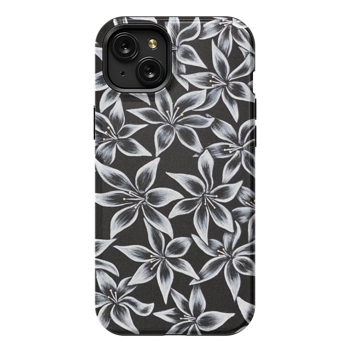 iPhone 15 Plus StrongFit Black & White Lily by Denise Cassidy Wood