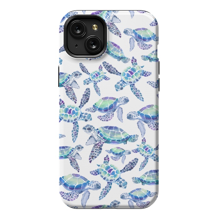 iPhone 15 Plus StrongFit Turtles in Aqua and Blue by gingerlique