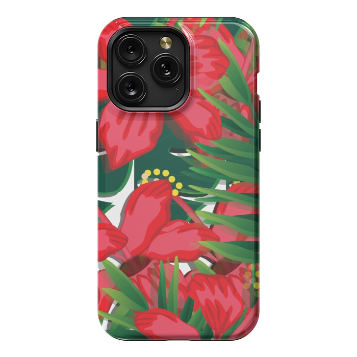 iPhone 15 Pro Max StrongFit red tulips tropical by MALLIKA