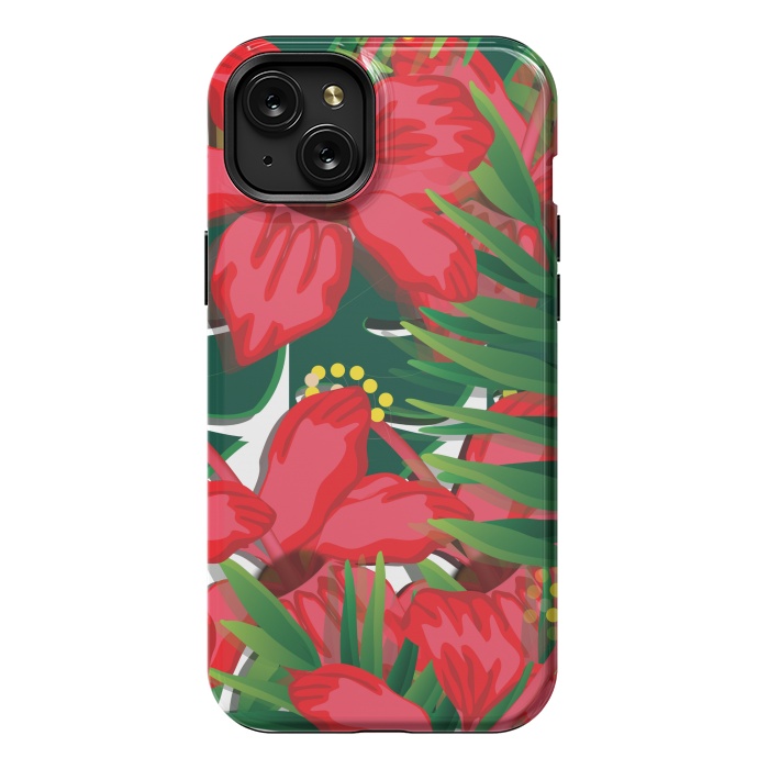 iPhone 15 Plus StrongFit red tulips tropical by MALLIKA