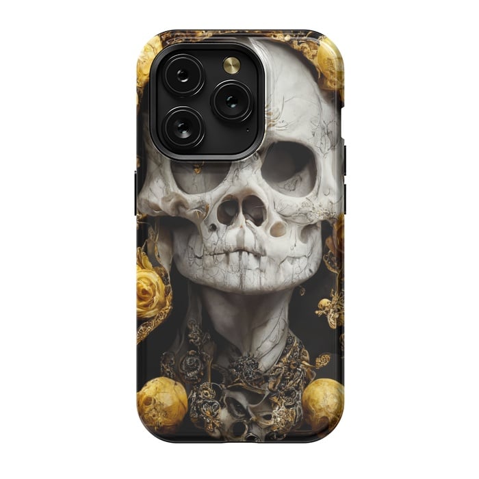 iPhone 15 Pro StrongFit yellow gold roses skull by haroulita