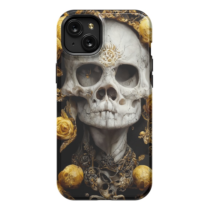 iPhone 15 Plus StrongFit yellow gold roses skull by haroulita