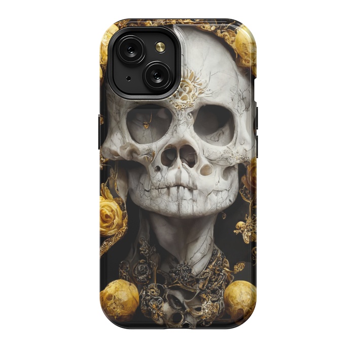 iPhone 15 StrongFit yellow gold roses skull by haroulita