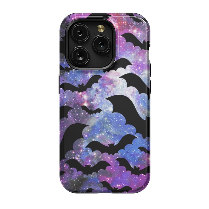 iPhone 15 Pro StrongFit Flying bats and starry night sky - purple-blue night sky by Oana 