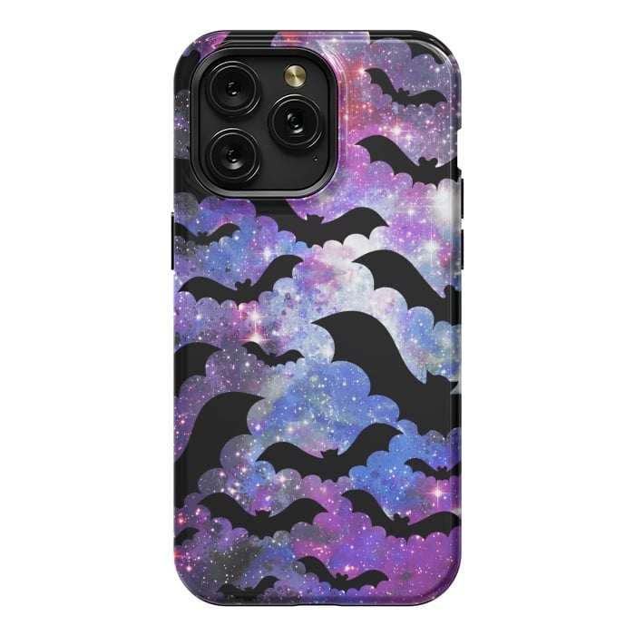 iPhone 15 Pro Max StrongFit Flying bats and starry night sky - purple-blue night sky by Oana 