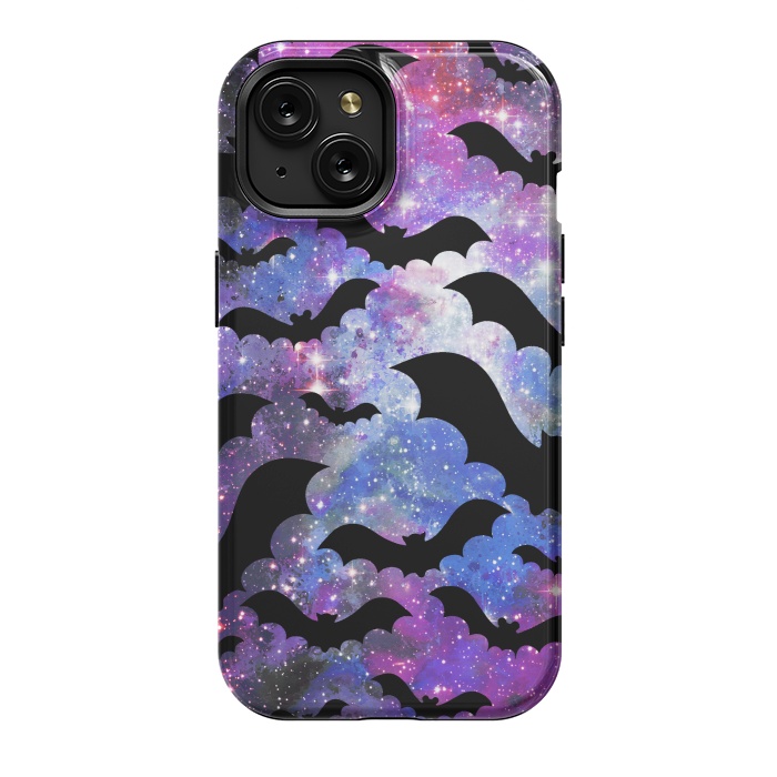iPhone 15 StrongFit Flying bats and starry night sky - purple-blue night sky by Oana 