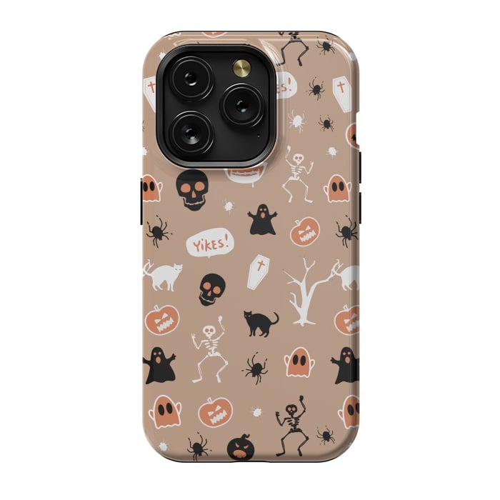 iPhone 15 Pro StrongFit Halloween Monster pattern - cute Halloween stickers - skull, pumpkin, black cat, ghost by Oana 