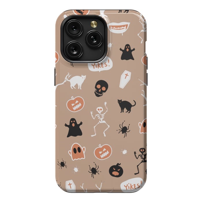 iPhone 15 Pro Max StrongFit Halloween Monster pattern - cute Halloween stickers - skull, pumpkin, black cat, ghost by Oana 