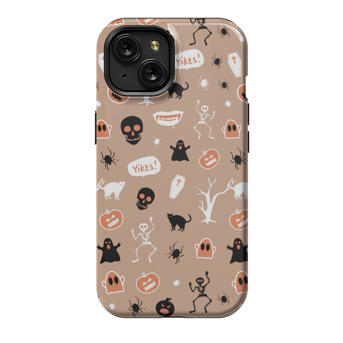 iPhone 15 StrongFit Halloween Monster pattern - cute Halloween stickers - skull, pumpkin, black cat, ghost by Oana 