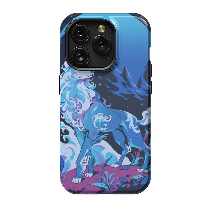 iPhone 15 Pro StrongFit Spiritual Aqua Wolf by Ilustrata