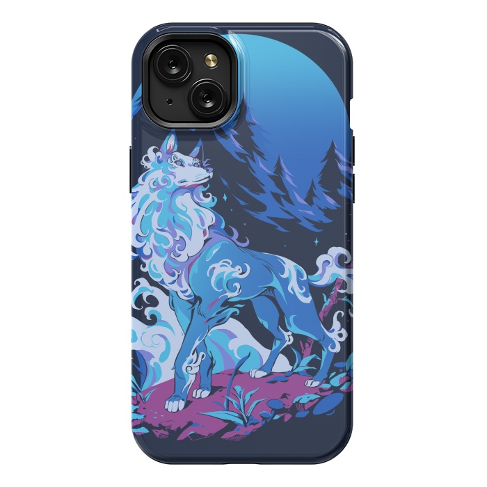 iPhone 15 Plus StrongFit Spiritual Aqua Wolf by Ilustrata