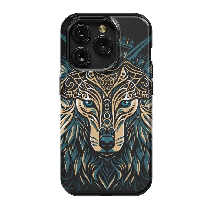 iPhone 15 Pro StrongFit Tribal golden shield wolf by Alberto