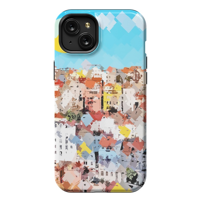 iPhone 15 Plus StrongFit City of Dreams, Italy Pastel Cityscape Painting, Architecture Buildings Abstract Illustration by Uma Prabhakar Gokhale