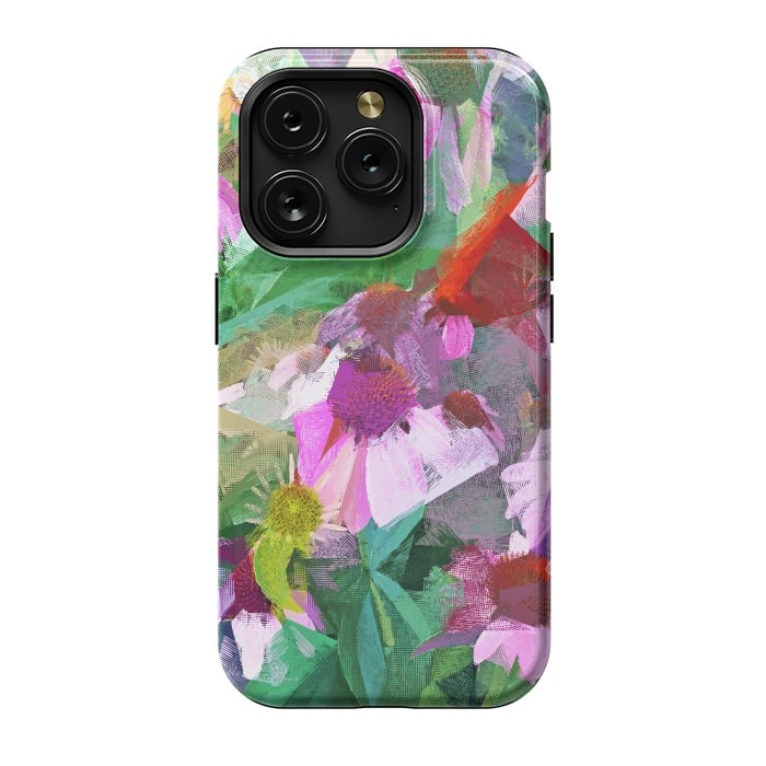 iPhone 15 Pro StrongFit The Memory of Spring, Crosshatch Botanical Floral Painting, Plants Garden Meadow, Flowers Nature Digital Illustration by Uma Prabhakar Gokhale