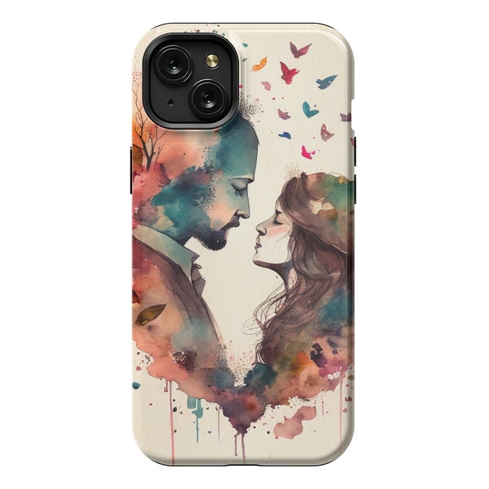 iPhone 15 Plus StrongFit Whimsical Love in Watercolor by Texnotropio