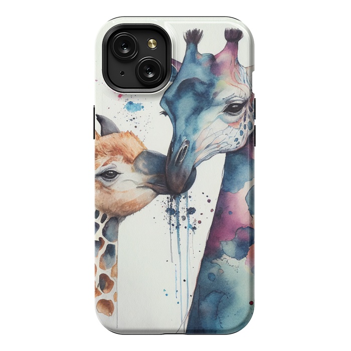 iPhone 15 Plus StrongFit Giraffe Love in Watercolor by Texnotropio