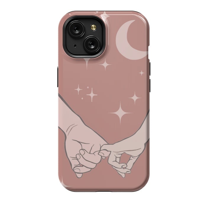 iPhone 15 StrongFit Minimal aesthetic couple holding hands on starry sky - valentine's day by Oana 