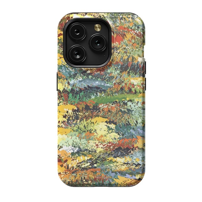 iPhone 15 Pro StrongFit Autumn Forest, Nature Jungle Painting, Botanical Plants Abstract Illustration, Contemporary Modern Boho by Uma Prabhakar Gokhale