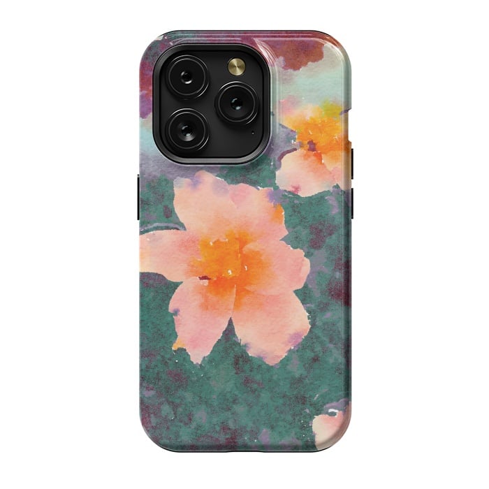 iPhone 15 Pro StrongFit Floating In Love, Watercolor Lotus Pond Botanical Lake, Forest Jungle Floral Painting by Uma Prabhakar Gokhale