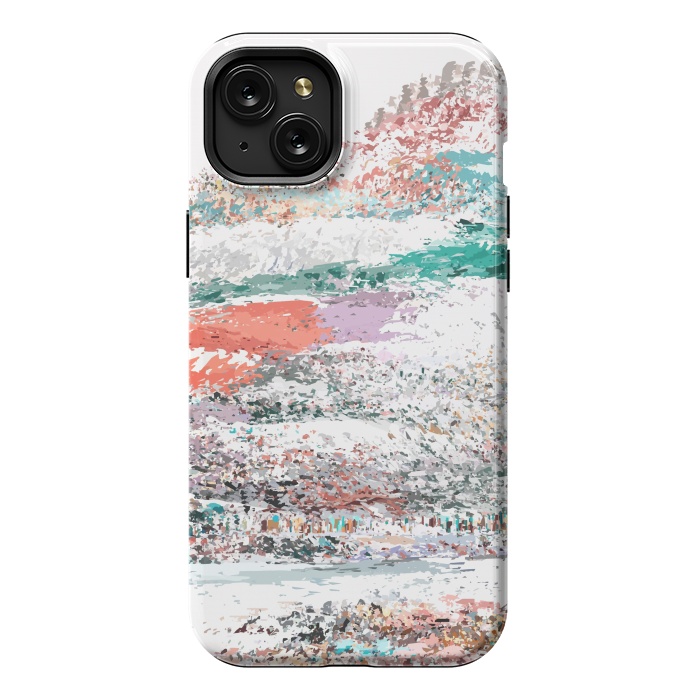 iPhone 15 Plus StrongFit The Snow Mountain, Abstract Nature Digital Painting, Scandinavian Landscape Winter Travel by Uma Prabhakar Gokhale