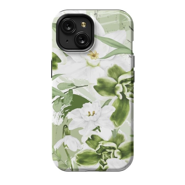 iPhone 15 StrongFit White Watercolor Flowers 1 by Bledi