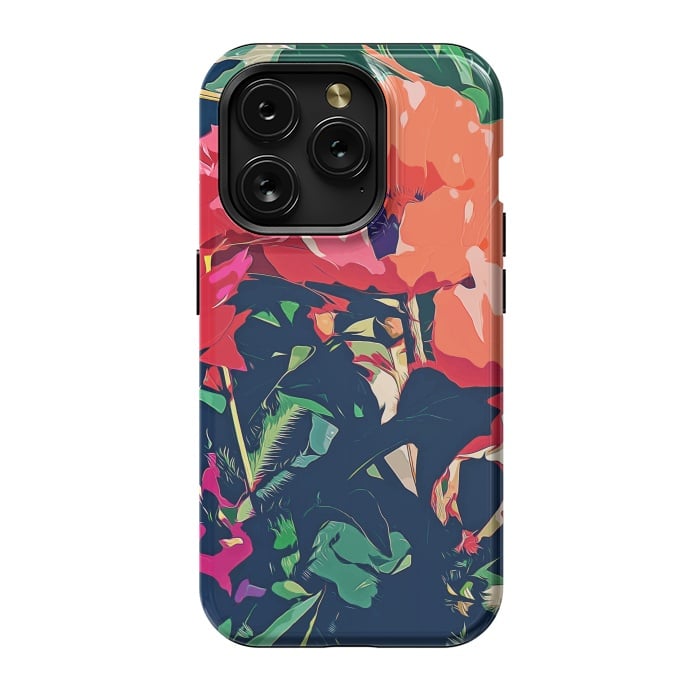 iPhone 15 Pro StrongFit Where Darkness Blooms, Dark Floral Botanical Painting, Eclectic Blush Plants Garden Nature Flowers by Uma Prabhakar Gokhale