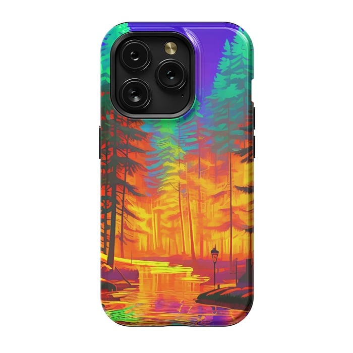 iPhone 15 Pro StrongFit The Neon Mirage, Forest Trees Nature, Eclectic Electric Pop Art, Colorful Bright Contemporary Modern by Uma Prabhakar Gokhale