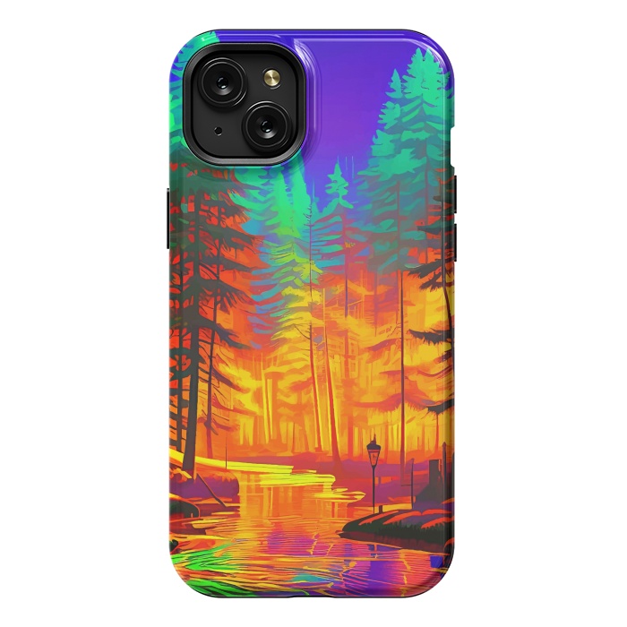 iPhone 15 Plus StrongFit The Neon Mirage, Forest Trees Nature, Eclectic Electric Pop Art, Colorful Bright Contemporary Modern by Uma Prabhakar Gokhale
