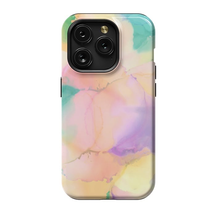 iPhone 15 Pro StrongFit Rainbow watercolor abstract painting - modern splats by Oana 