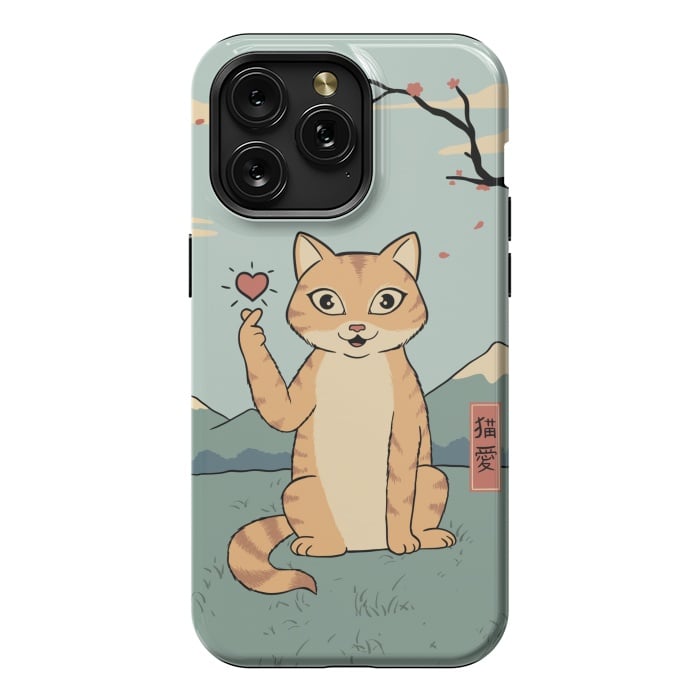 iPhone 15 Pro Max StrongFit Cat finger heart symbol by Coffee Man