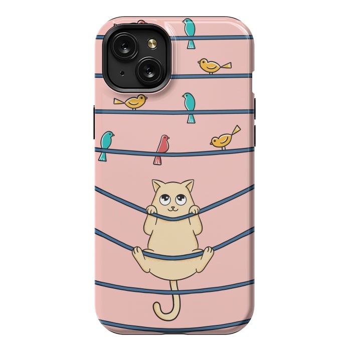 iPhone 15 Plus StrongFit Cat and birds by Coffee Man