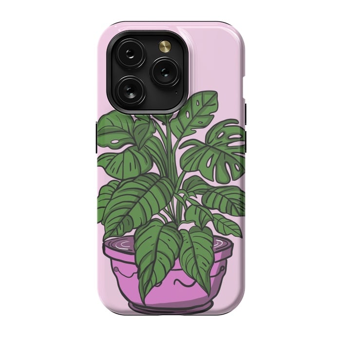 iPhone 15 Pro StrongFit Monstera leaves in a potted plant by Josie