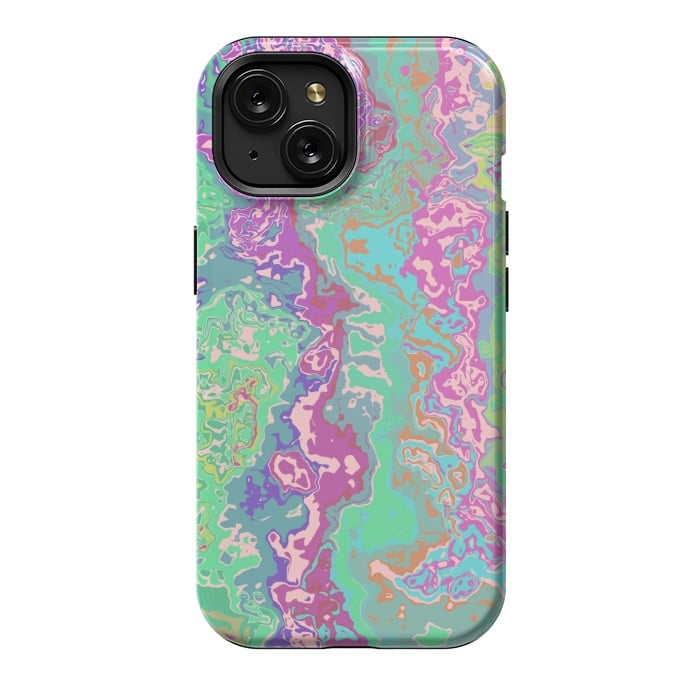 iPhone 15 StrongFit Marble pink green fluid art by Josie