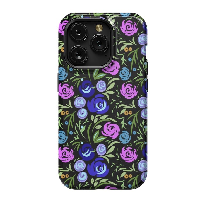 iPhone 15 Pro StrongFit Floral design with tiny roses blue pink pattern by Josie